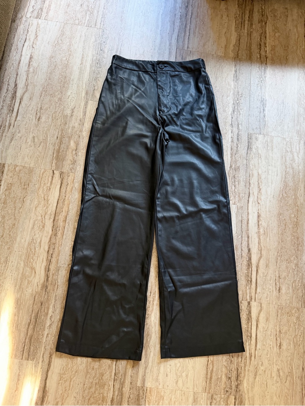 Fashion Nova Black Faux Leather Wide-Leg Jeans